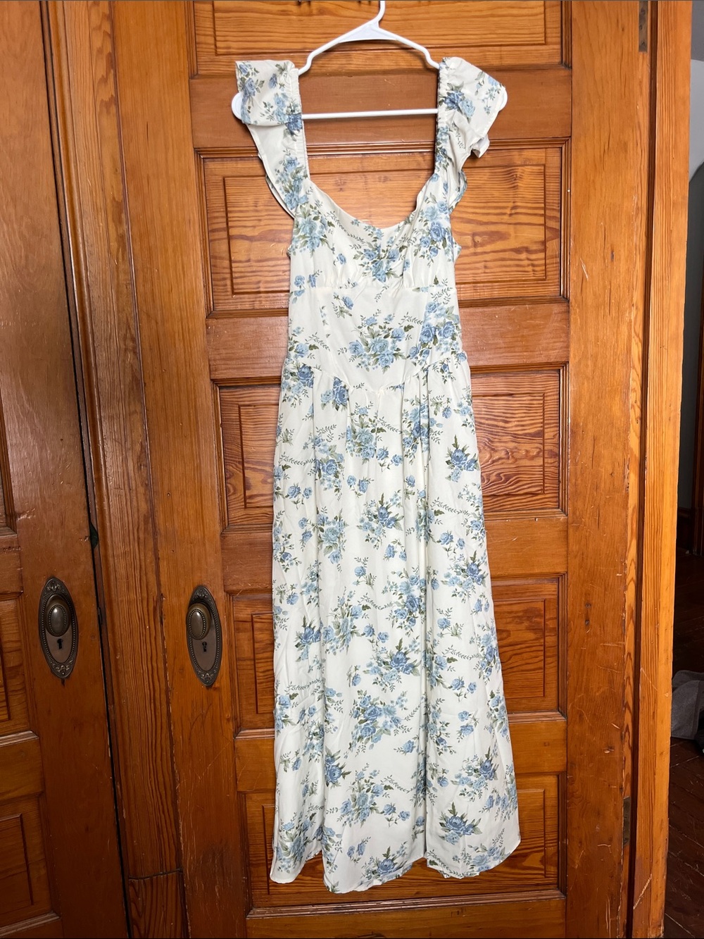 Cider Cream Maxi Dress with Blue Floral Print